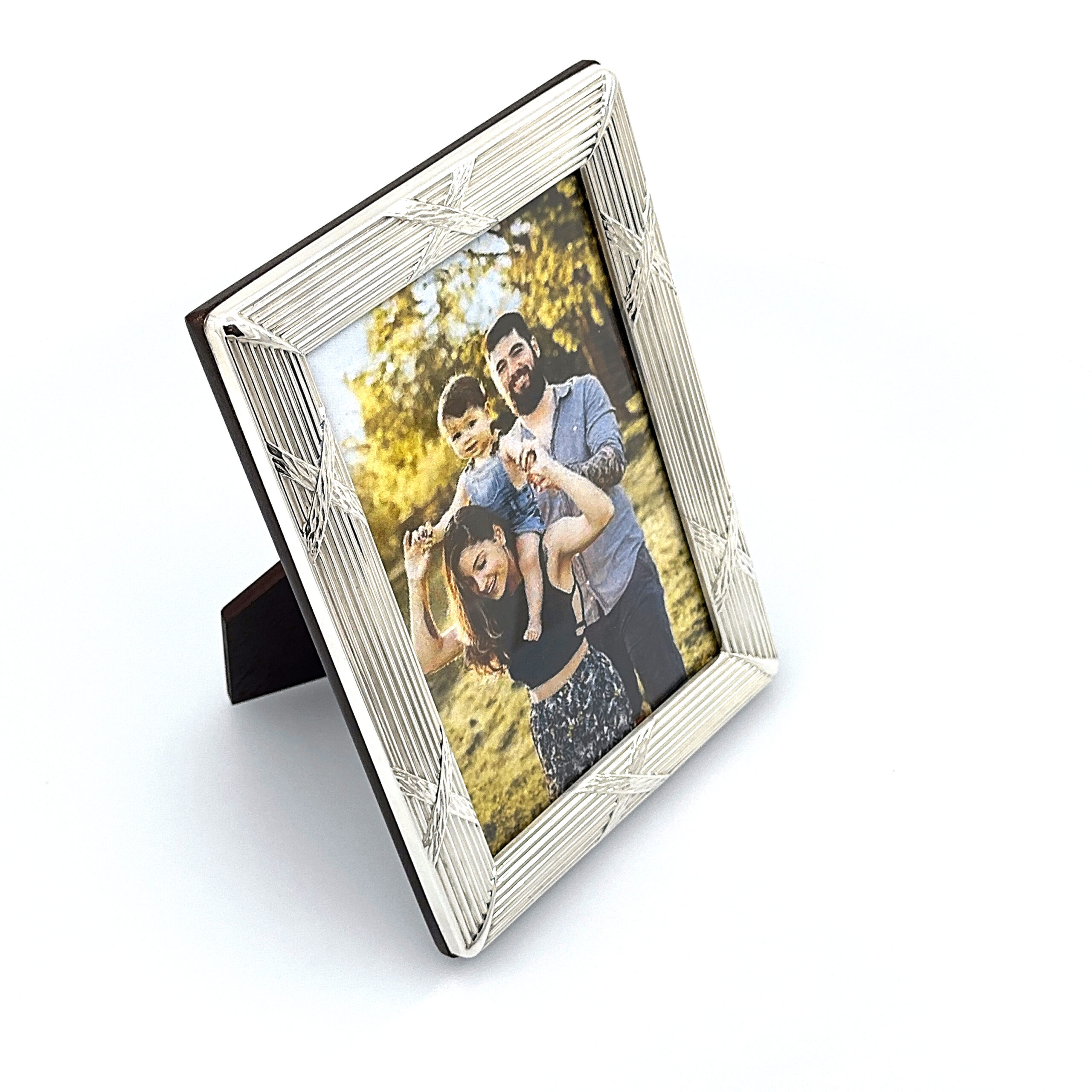 FR172 (7) Ribbon And Reed Photo Frame With Mahogany Wooden Back Finished In 925 English Hallmarked Sterling Silver
