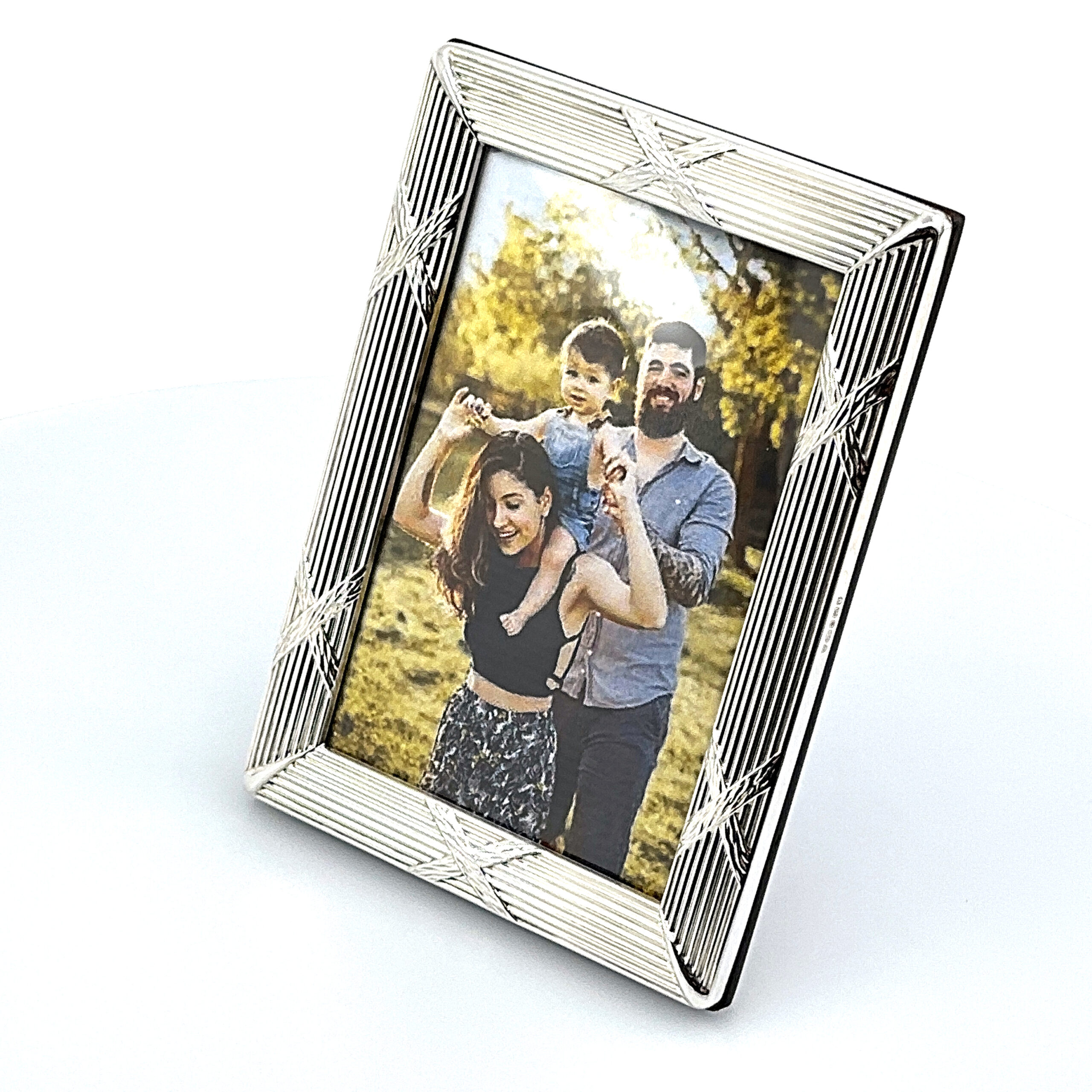 FR172 (6) Ribbon And Reed Photo Frame With Mahogany Wooden Back Finished In 925 English Hallmarked Sterling Silver