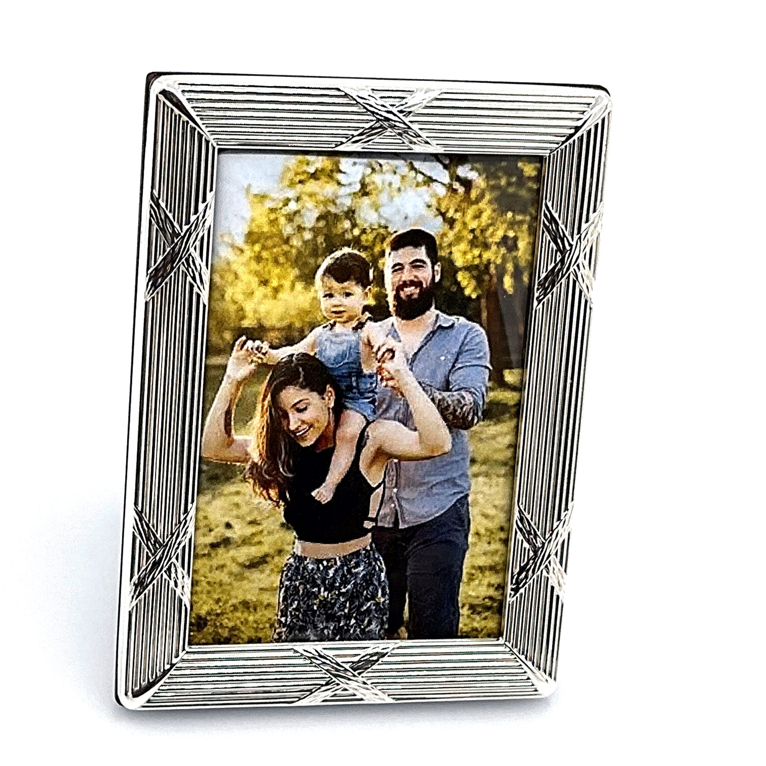 FR172 (2) Ribbon And Reed Photo Frame With Mahogany Wooden Back Finished In 925 English Hallmarked Sterling Silver