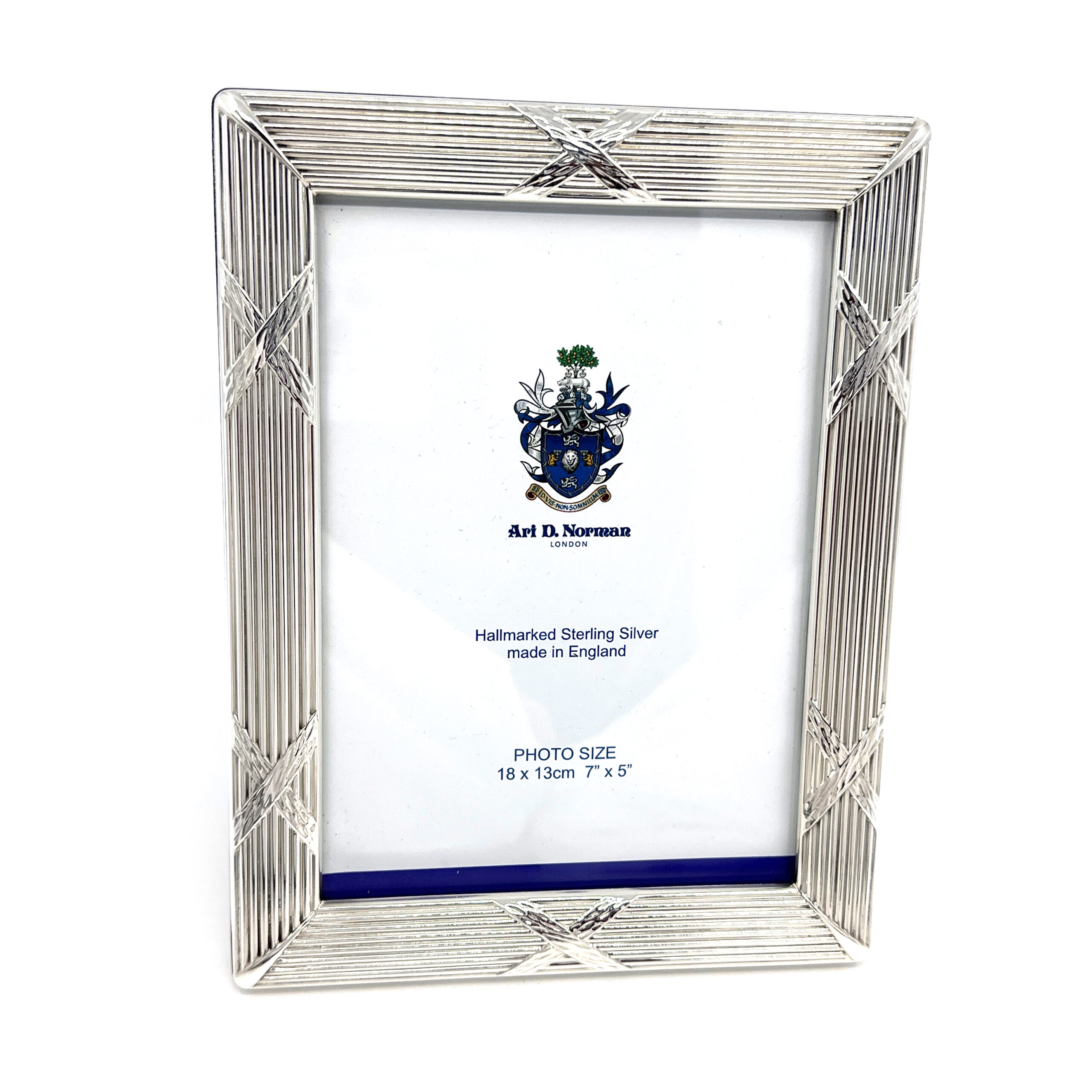 FR173 (1) Ribbon And Reed Photo Frame With Mahogany Wooden Back Finished In 925 English Hallmarked Sterling Silver