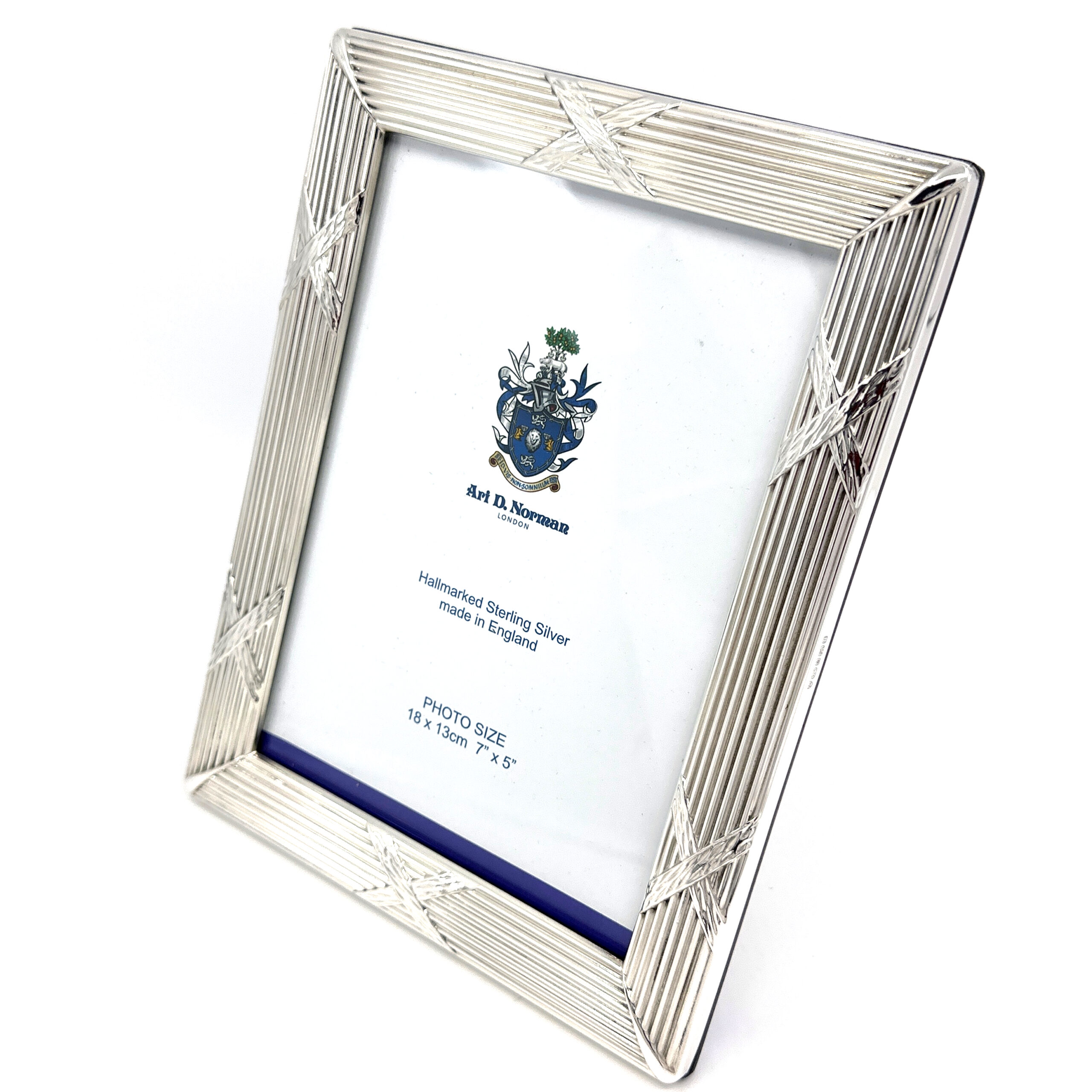 FR173 (5) Ribbon And Reed Photo Frame With Mahogany Wooden Back Finished In 925 English Hallmarked Sterling Silver
