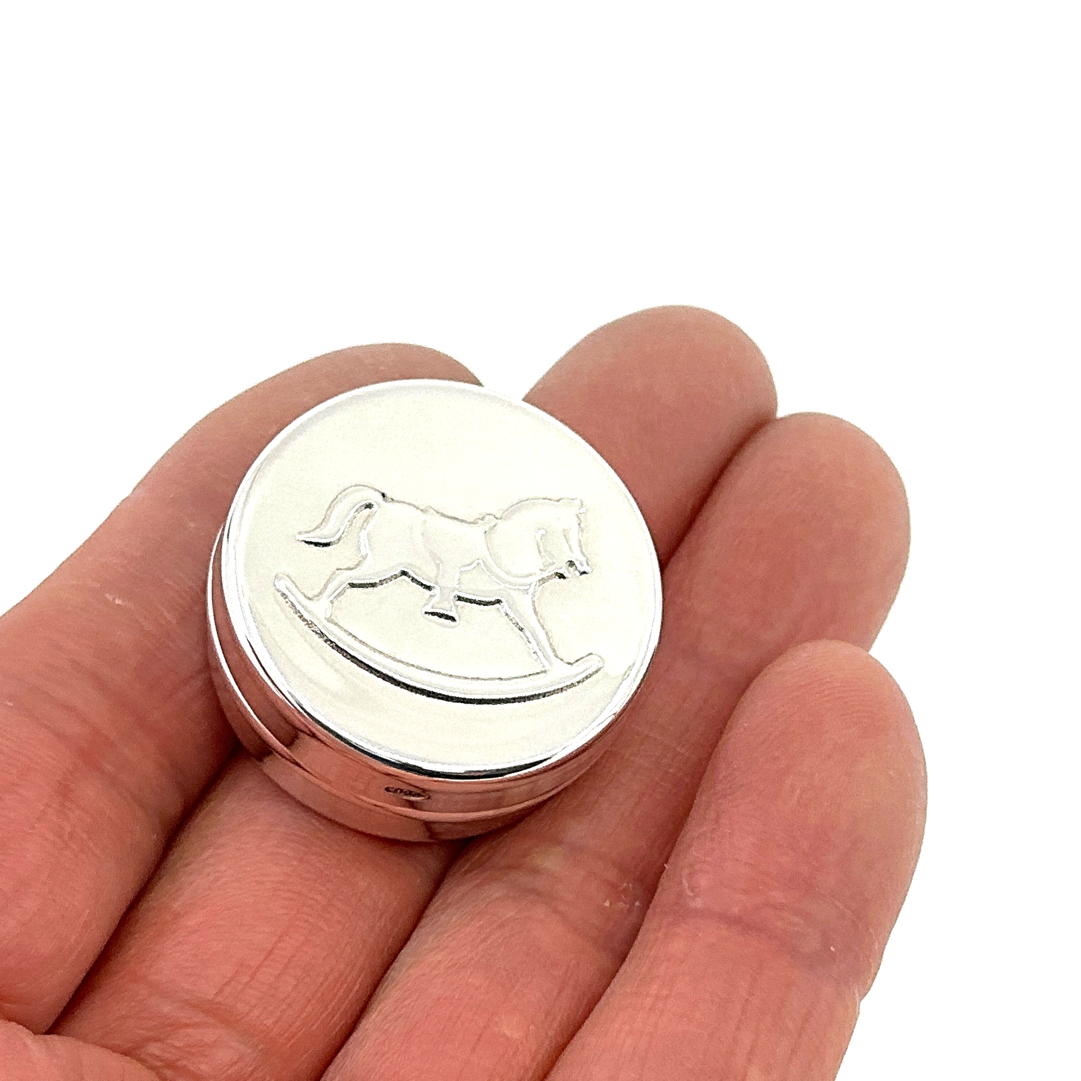PB612 (2) Rocking Horse Motif Pill Box, Finished In 925 English Hallmarked Sterling Silver
