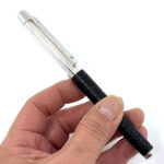 Rollerball Pen With Black Leather And Diamond Set Clip Finished In 925 English Hallmarked Sterling Silver