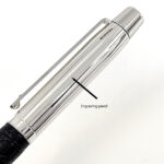 Rollerball Pen With Black Leather And Diamond Set Clip Finished In 925 English Hallmarked Sterling Silver