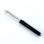 Rollerball Pen With Black Leather And Diamond Set Clip Finished In 925 English Hallmarked Sterling Silver