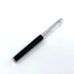 Rollerball Pen With Black Leather And Diamond Set Clip Finished In 925 English Hallmarked Sterling Silver
