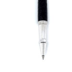 Rollerball Pen With Black Leather And Diamond Set Clip Finished In 925 English Hallmarked Sterling Silver