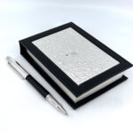 Rollerball Pen With Black Leather And Diamond Set Clip Finished In 925 English Hallmarked Sterling Silver