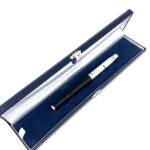Rollerball Pen With Black Leather And Diamond Set Clip Finished In 925 English Hallmarked Sterling Silver