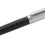 Rollerball Pen With Black Leather And Diamond Set Clip Finished In 925 English Hallmarked Sterling Silver