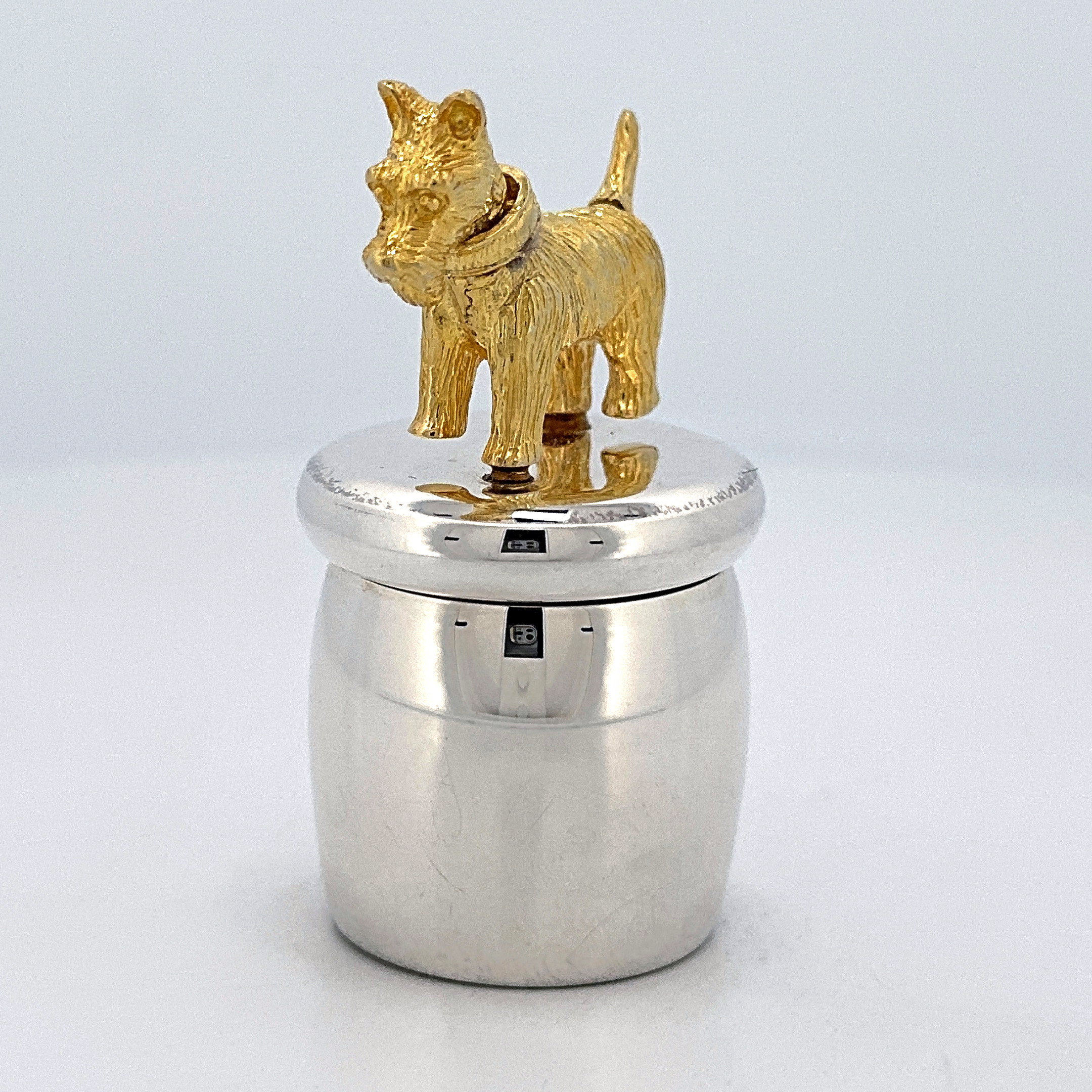 GT2243 (6) Tooth Fairy Box With Gold Plated Moving Scottie Dog Finished In 925 English Hallmarked Sterling Silver