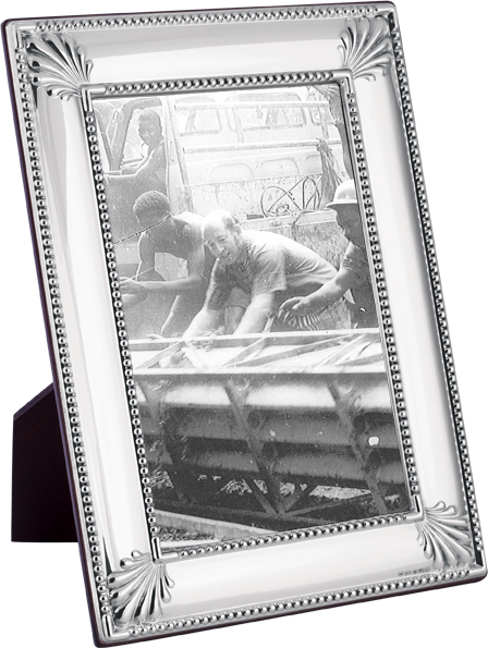 FR713-Sterling-Silver-10x8-Inch-Art-Deco-Style-Photo-Frame (2) Shell And Bead Photo Frame With Mahogany Wooden Back Finished In 925 English Hallmarked Sterling Silver