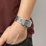 Art Deco Watch With Mother Of Pearl Dial And Blue Sapphire Winder Finished In 925 English Hallmarked Sterling Silver