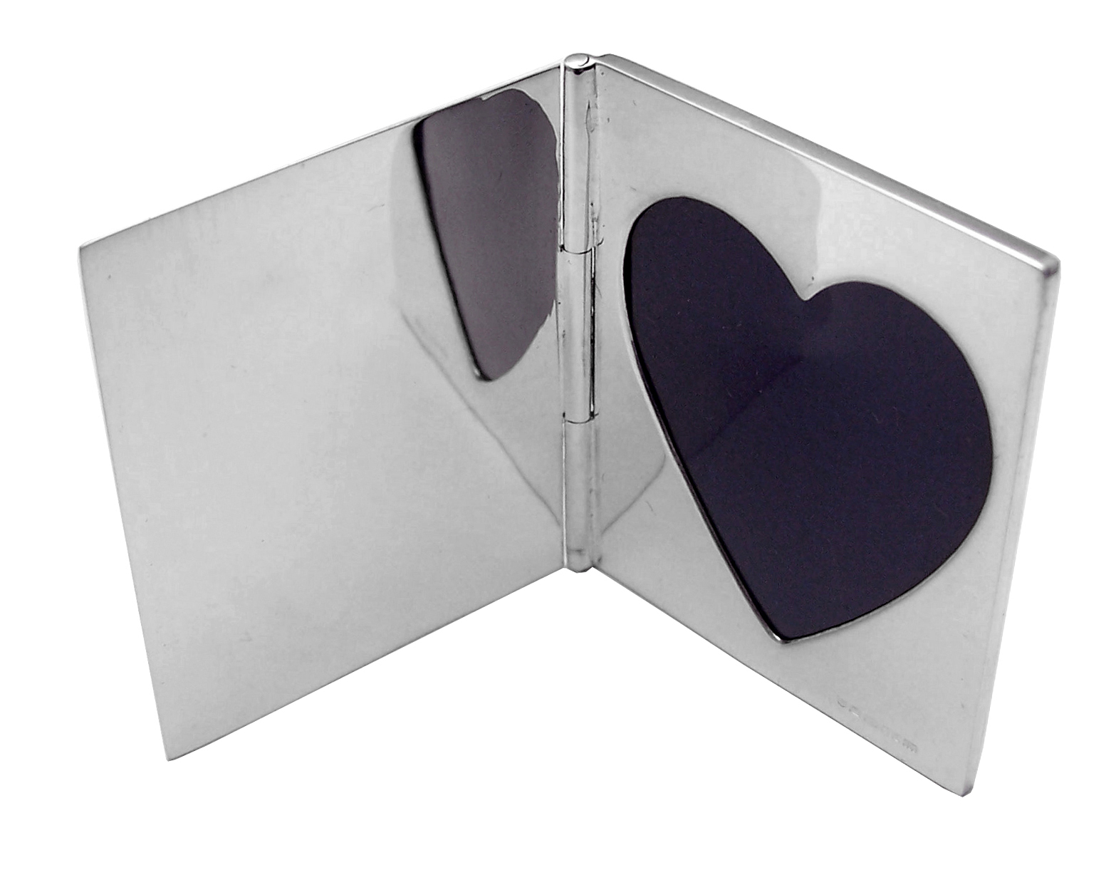 GT354 Single Heart Folding Travel Photo Frame Finished In 925 English Hallmarked Sterling Silver