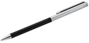 Slim Ballpoint Pen With Black Acrylic Barrel And Engine Turned Finish In 925 English Hallmarked Sterling Silver