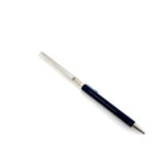 Slimline Ballpoint Pen With Navy Blue Acrylic Barrel And Engine Turned Finish In 925 English Hallmarked Sterling Silver