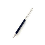 Slimline Ballpoint Pen With Navy Blue Acrylic Barrel And Engine Turned Finish In 925 English Hallmarked Sterling Silver