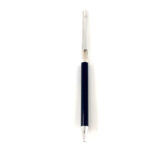 Slimline Ballpoint Pen With Navy Blue Acrylic Barrel And Engine Turned Finish In 925 English Hallmarked Sterling Silver