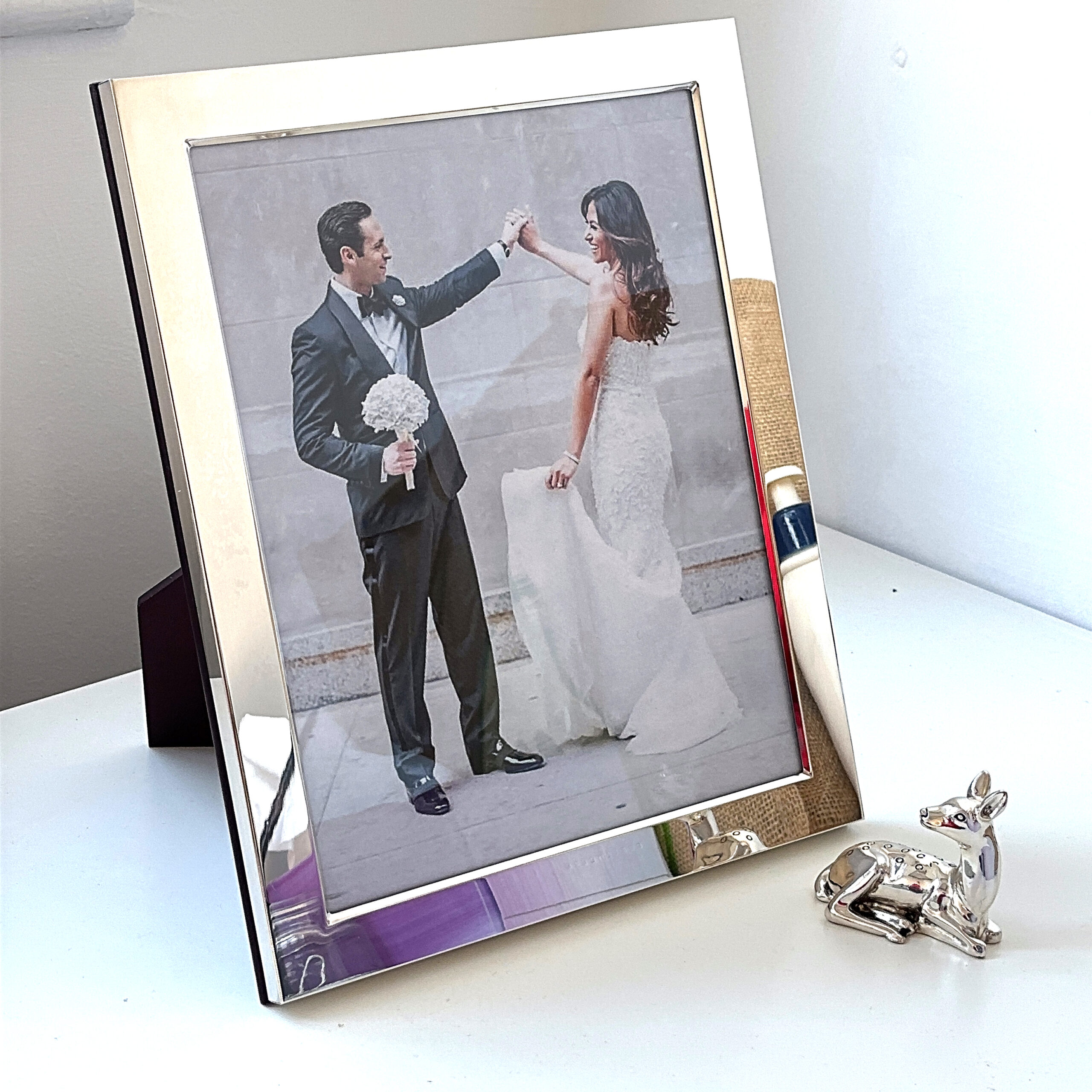 FR135 (8) Classic Photo Frame With Mahogany Wooden Back Finished In 925 English Hallmarked Sterling Silver