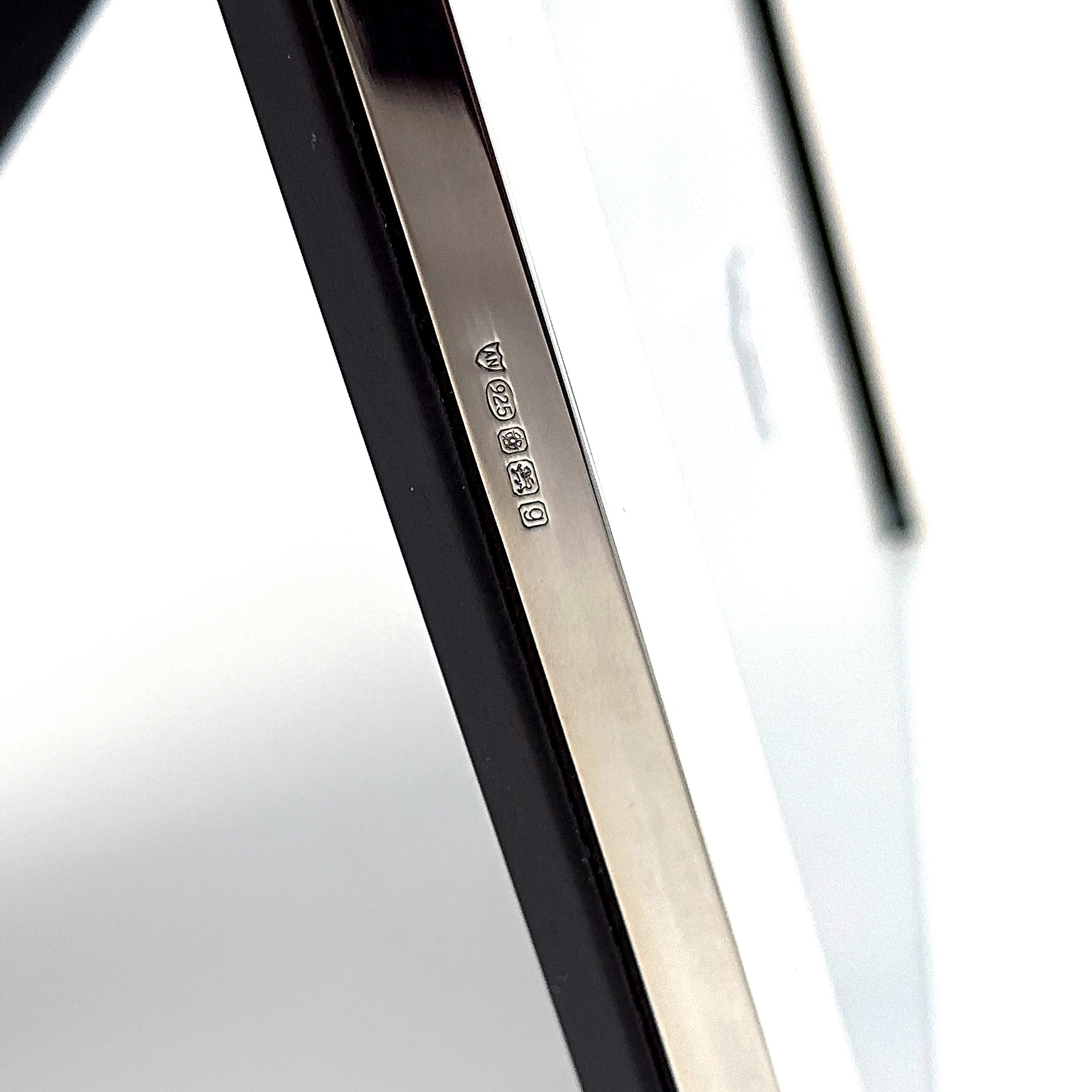 FR159 (8) Classic Open Border Photo Frame With Mahogany Wooden Back Finished In 925 English Hallmarked Sterling Silver
