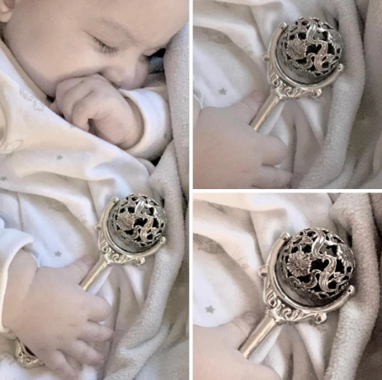 GT59 (10) Spinning Baby Rattle Victorian Style finished in 925 English Hallmarked Sterling Silver
