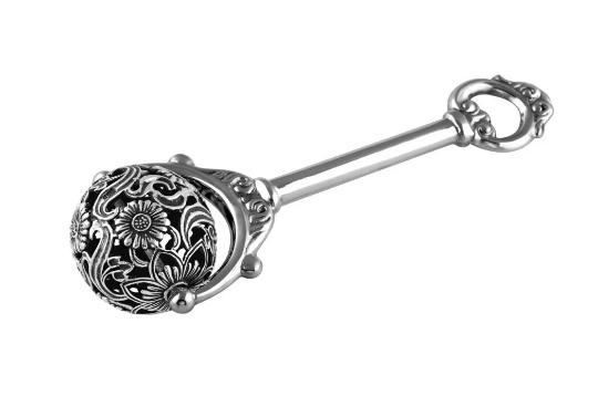 GT59 (1) Spinning Baby Rattle Victorian Style finished in 925 English Hallmarked Sterling Silver