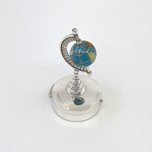 Spinning Globe on Round Pill Box, Finished In 925 English Hallmarked Sterling Silver