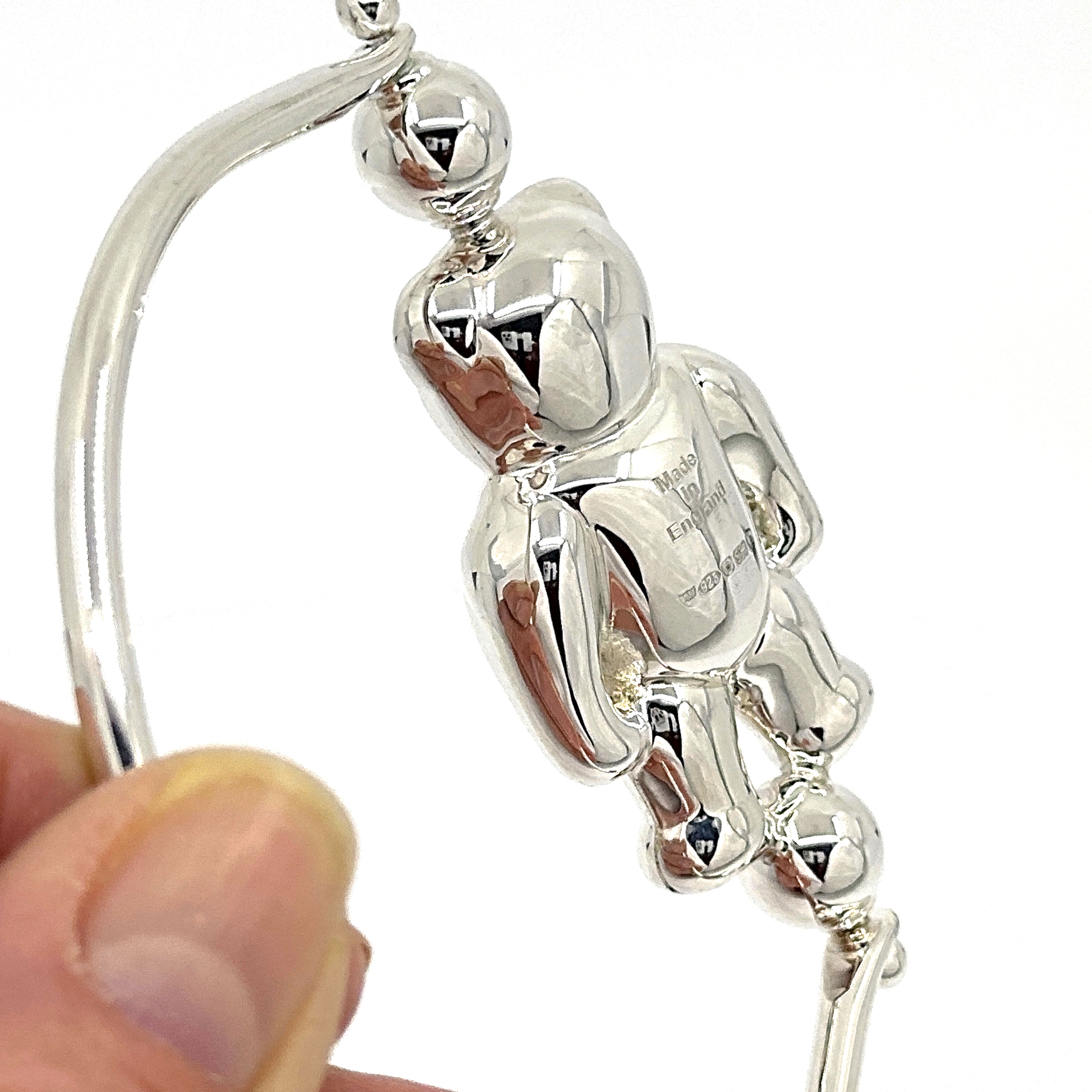 GT888 (11) Spinning Teddy Bear Baby Rattle Edwardian Style Finished In 925 English Hallmarked Sterling Silver