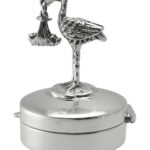 Stork and Baby on Round Pill Box, finished in 925 English Hallmarked Sterling Silver 1 Stork and Baby on Round Pill Box, finished in 925 English Hallmarked Sterling Silver