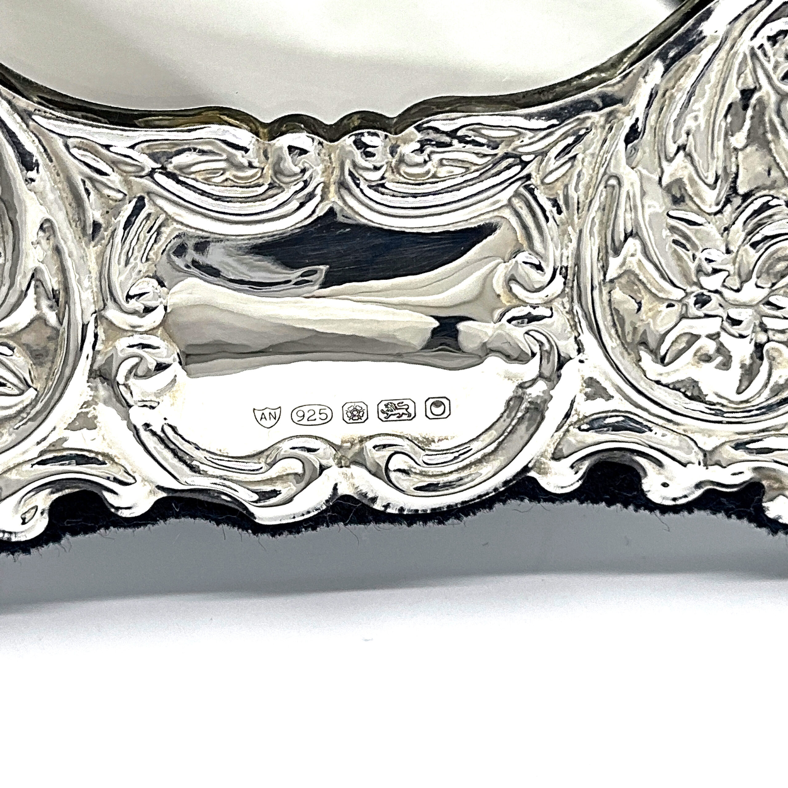 MIR409 (5) Victorian Style Table Mirror With Embossed Floral Decoration Finished In 925 English Hallmarked Sterling Silver