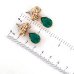 Teardrop Earrings Elizabethan Style Gold Plated Metal Alloy Set With Clear And Green Czech Crystals