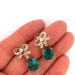 Teardrop Earrings Elizabethan Style Gold Plated Metal Alloy Set With Clear And Green Czech Crystals