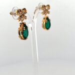 Teardrop Earrings Elizabethan Style Gold Plated Metal Alloy Set With Clear And Green Czech Crystals