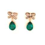 Teardrop Earrings Elizabethan Style Gold Plated Metal Alloy Set With Clear And Green Czech Crystals