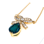 Teardrop Necklace Elizabethan Style Gold Plated Metal Alloy Set With Green And Clear Czech Crystals