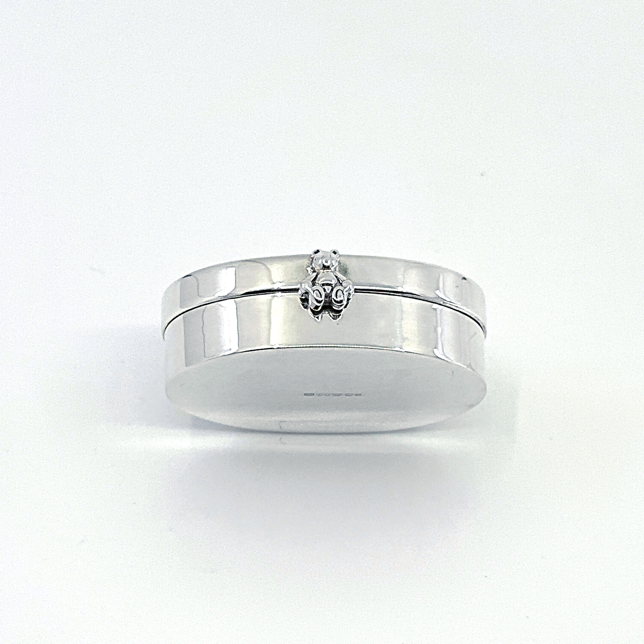 PB613 (1) Teddy Bear Pill Box with Hand Painted Enamel, Finished In 925 English Hallmarked Sterling Silver