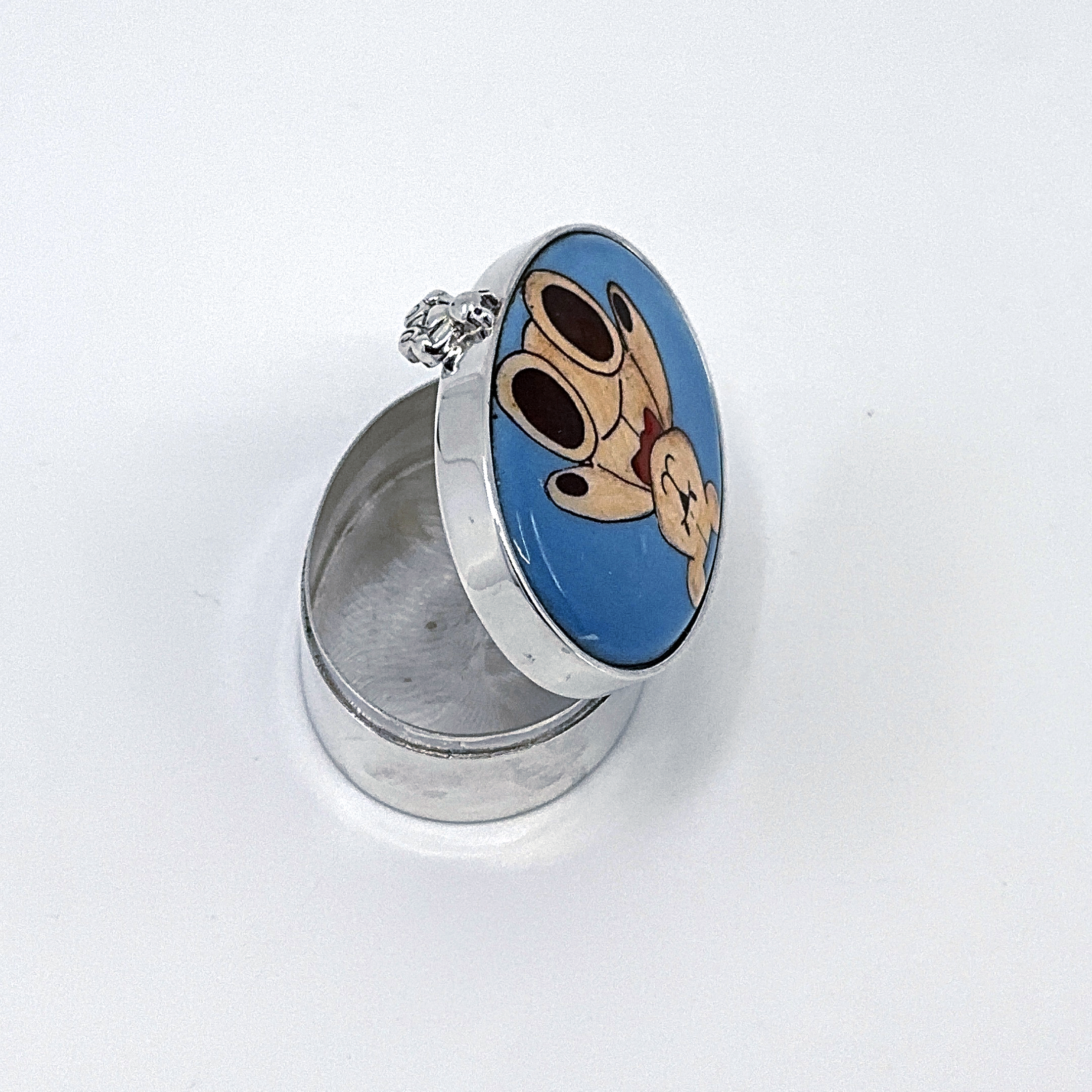 PB613 (6) Teddy Bear Pill Box with Hand Painted Enamel, Finished In 925 English Hallmarked Sterling Silver