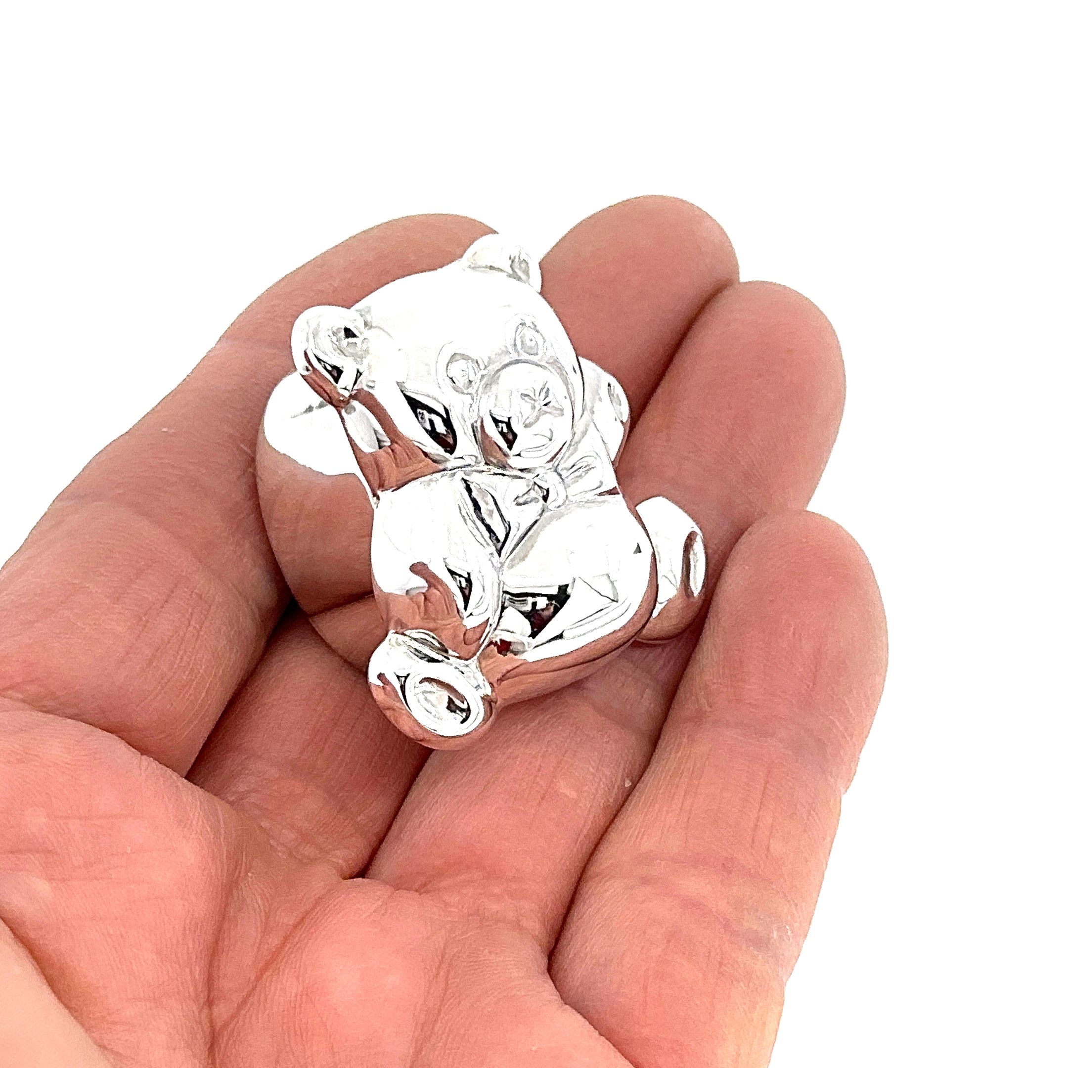 PB542 (5) Teddy Bear Shaped Pill Box, finished in 925 English Hallmarked Sterling Silver
