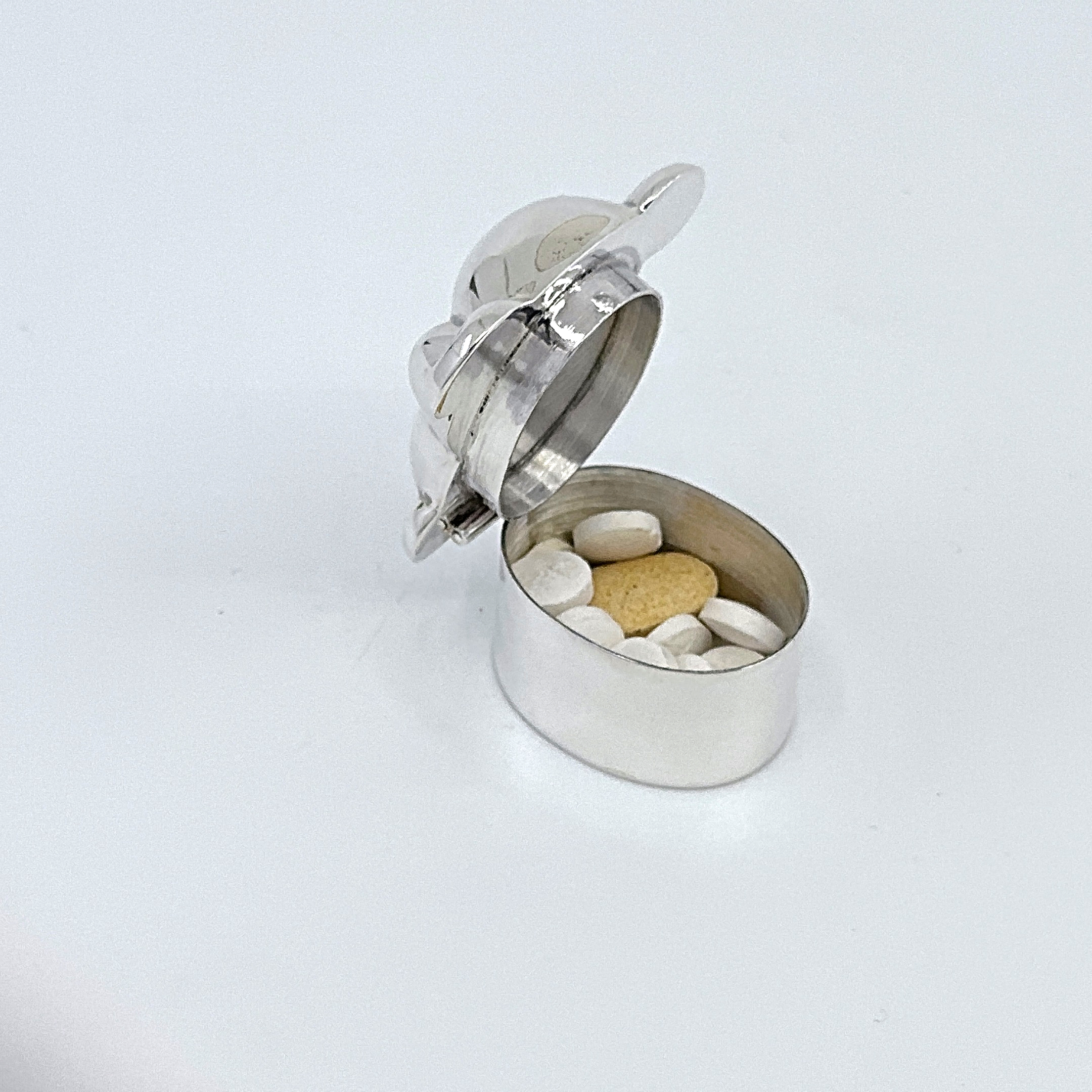 PB542 (7) Teddy Bear Shaped Pill Box, finished in 925 English Hallmarked Sterling Silver