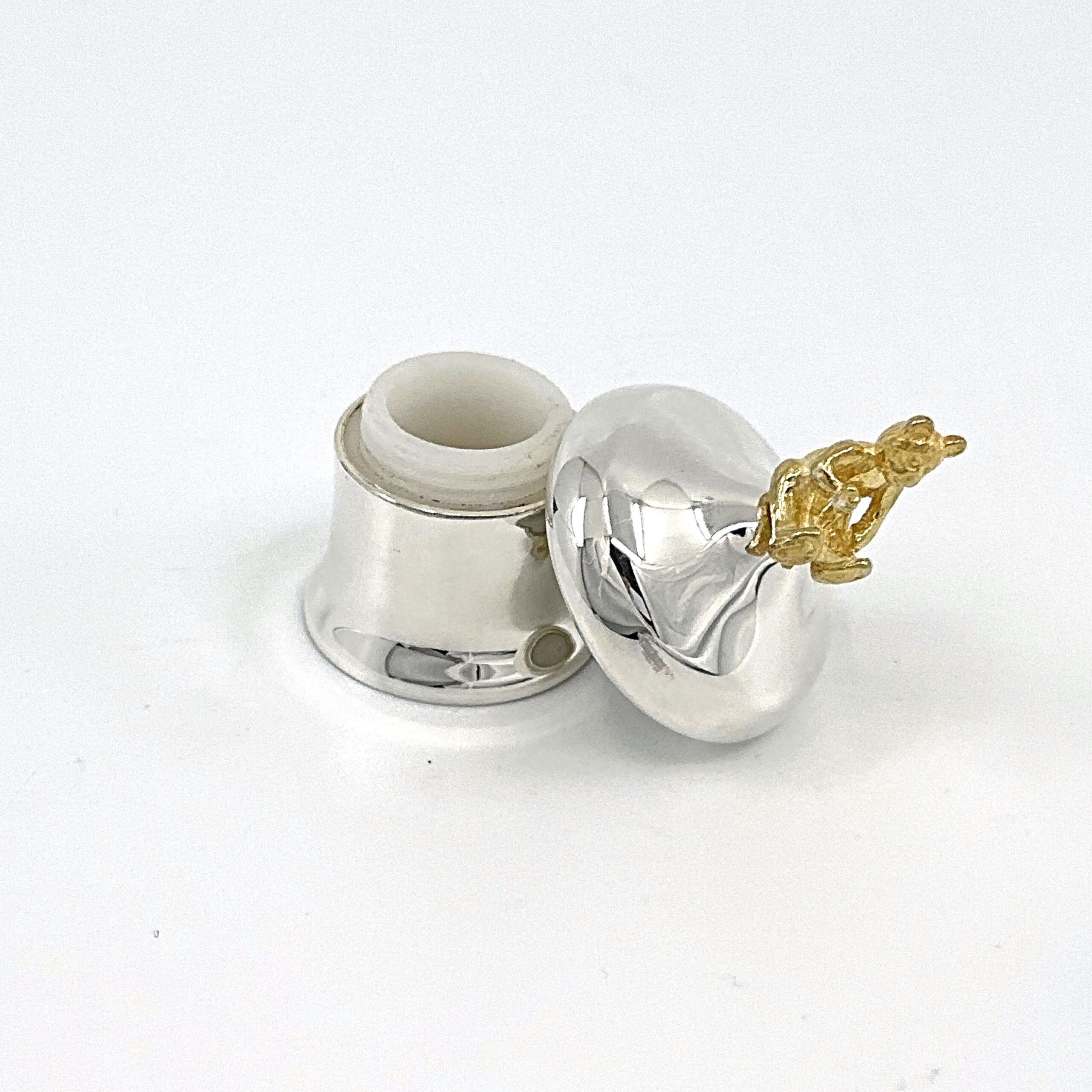GT349 (3) Tooth Fairy Box With Gold Plated Teddy Bear Finished In 925 English Hallmarked Sterling Silver