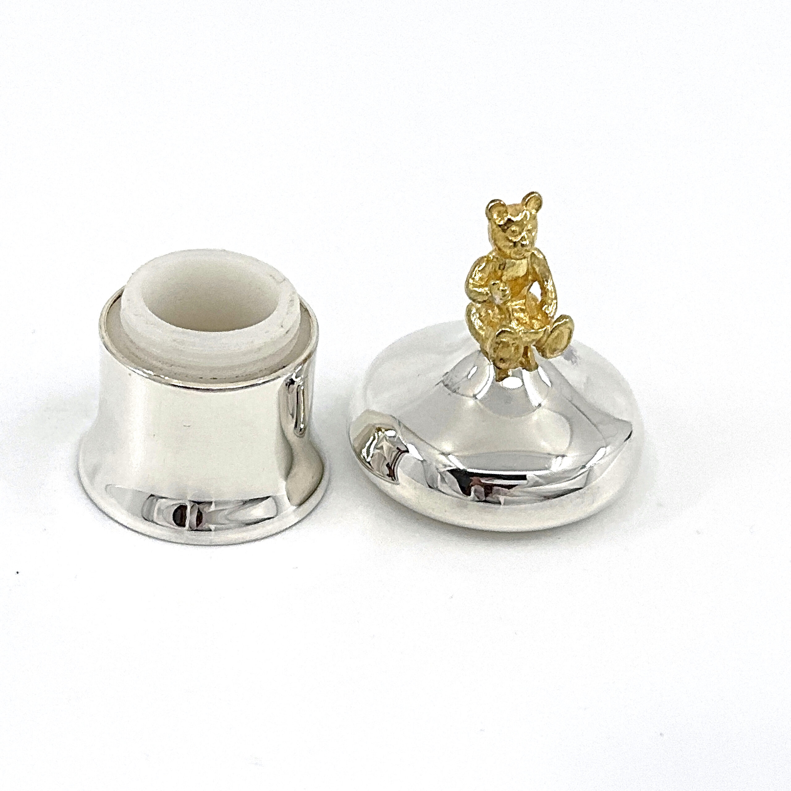 GT349 (8) Tooth Fairy Box With Gold Plated Teddy Bear Finished In 925 English Hallmarked Sterling Silver