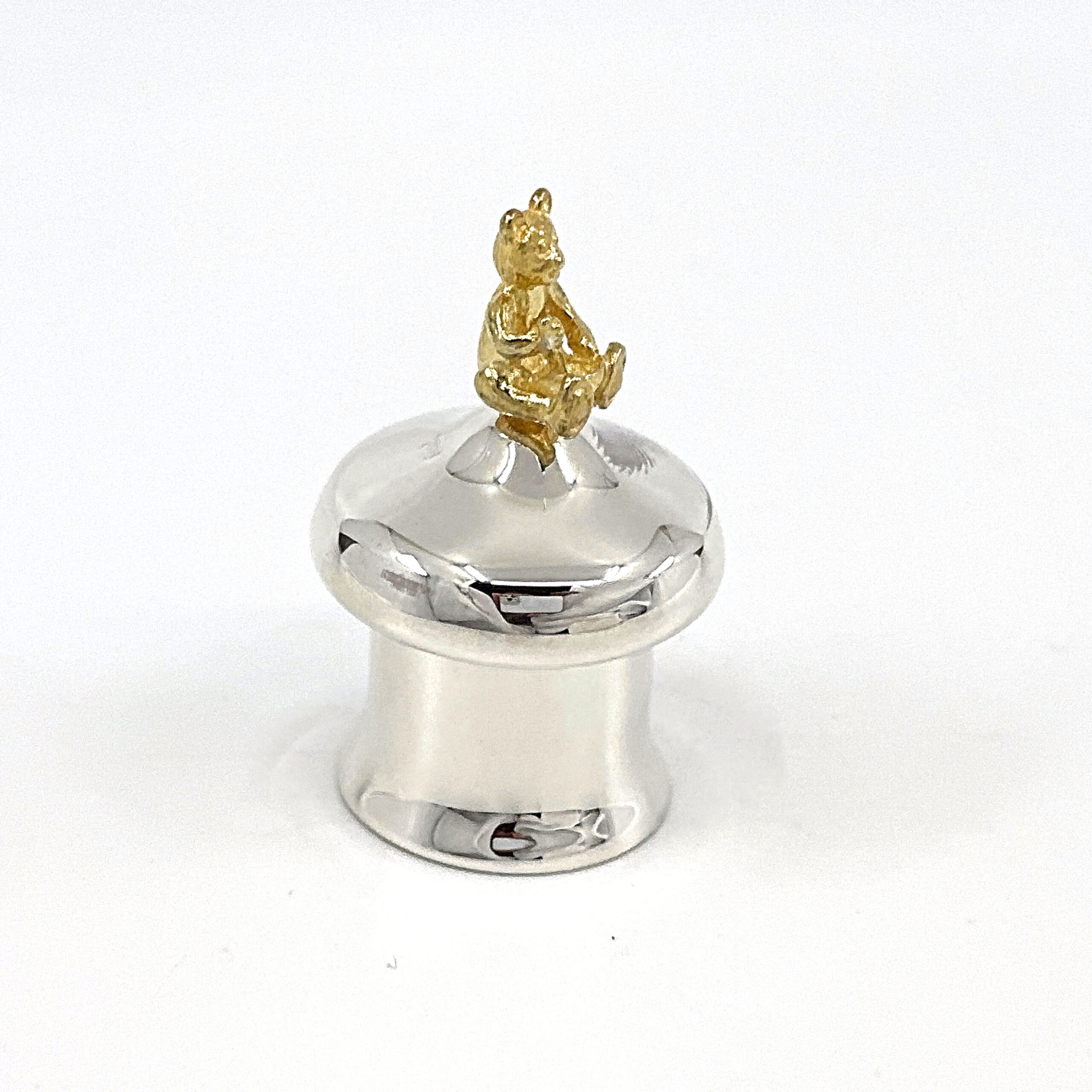 GT349 (7) Tooth Fairy Box With Gold Plated Teddy Bear Finished In 925 English Hallmarked Sterling Silver