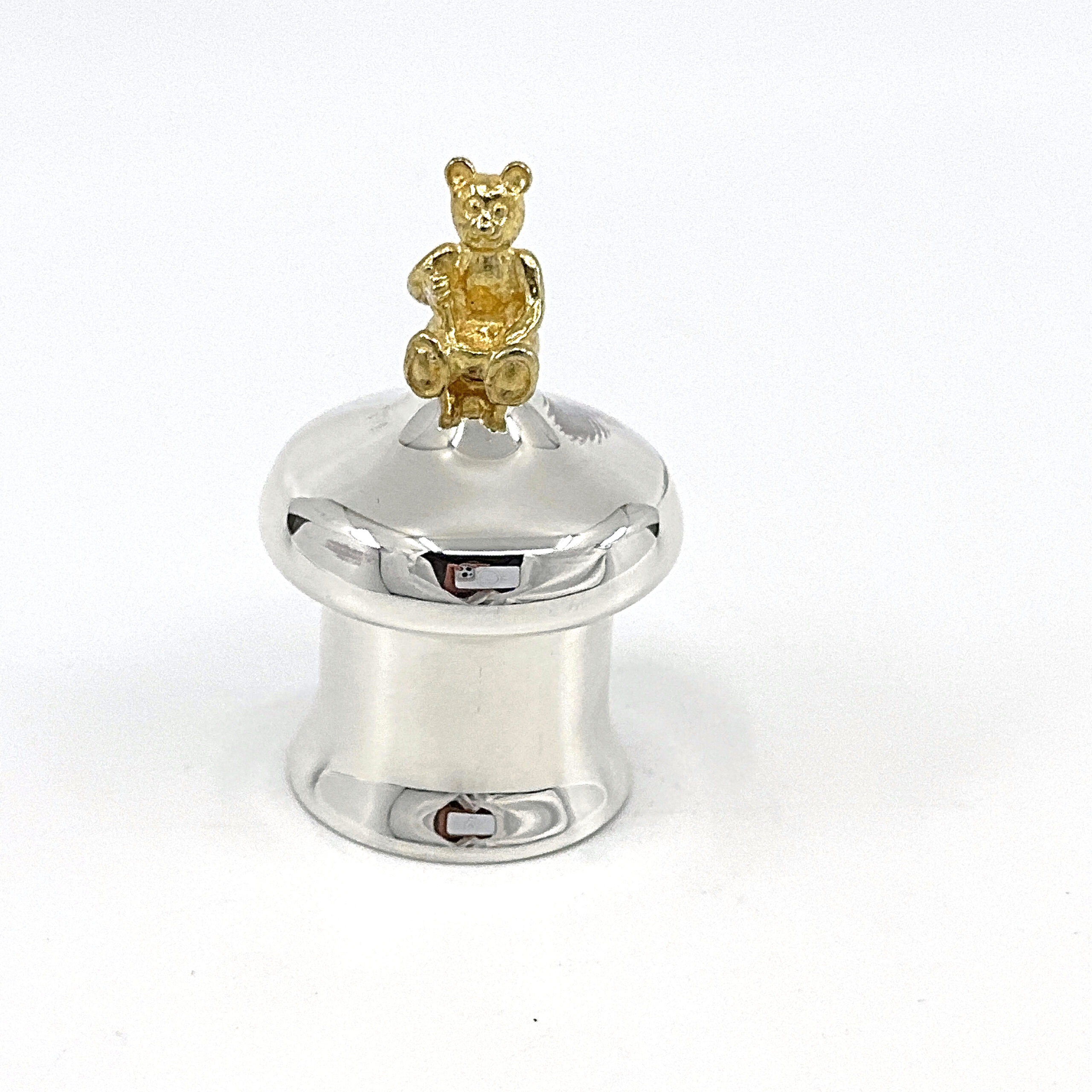 GT349 (9) Tooth Fairy Box With Gold Plated Teddy Bear Finished In 925 English Hallmarked Sterling Silver