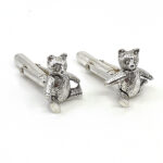 Teddy Bear Torpedo Cufflinks With Moving Arms And Legs In 925 English Hallmarked Sterling Silver