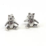 Teddy Bear Torpedo Cufflinks With Moving Arms And Legs In 925 English Hallmarked Sterling Silver