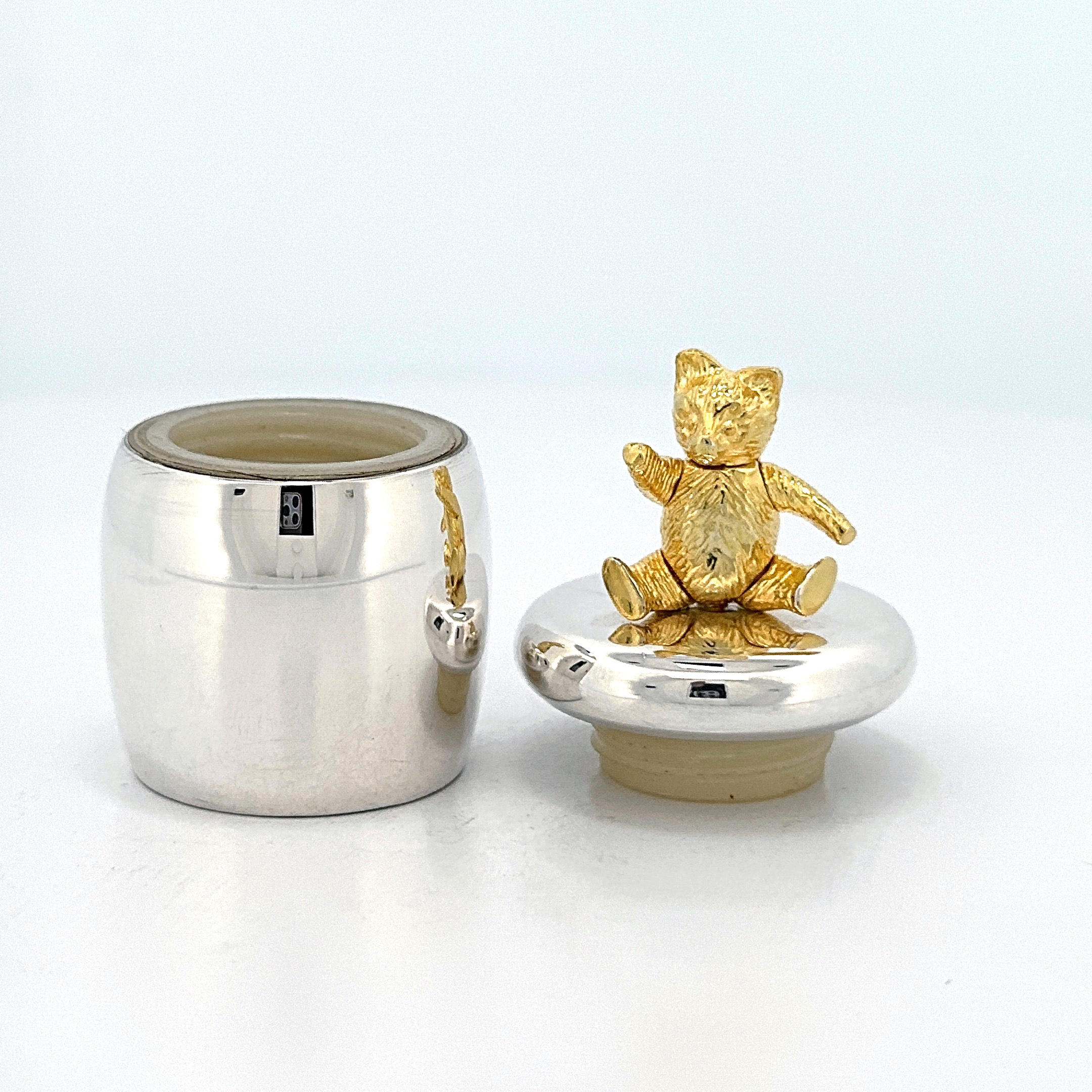 GT1085 (2) Teddy Tooth Fairy Box Victorian Style With Moving Gold Plated Teddy Finished In 925 English Hallmarked Sterling Silver