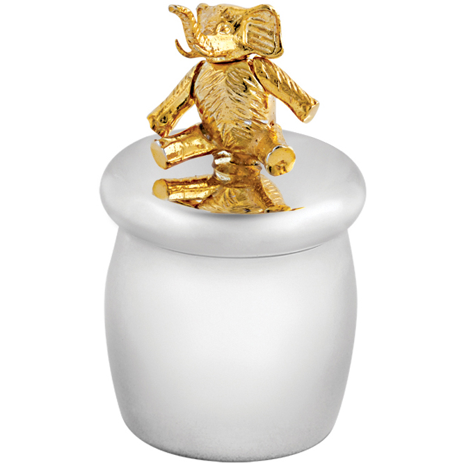 GT2241-Sterling-Silver-Tooth-Fairy-Box-with-Gold-Plated-Moving-Elephant Tooth Fairy Box With Gold Plated Moving Elephant Finished In 925 English Hallmarked Sterling Silver