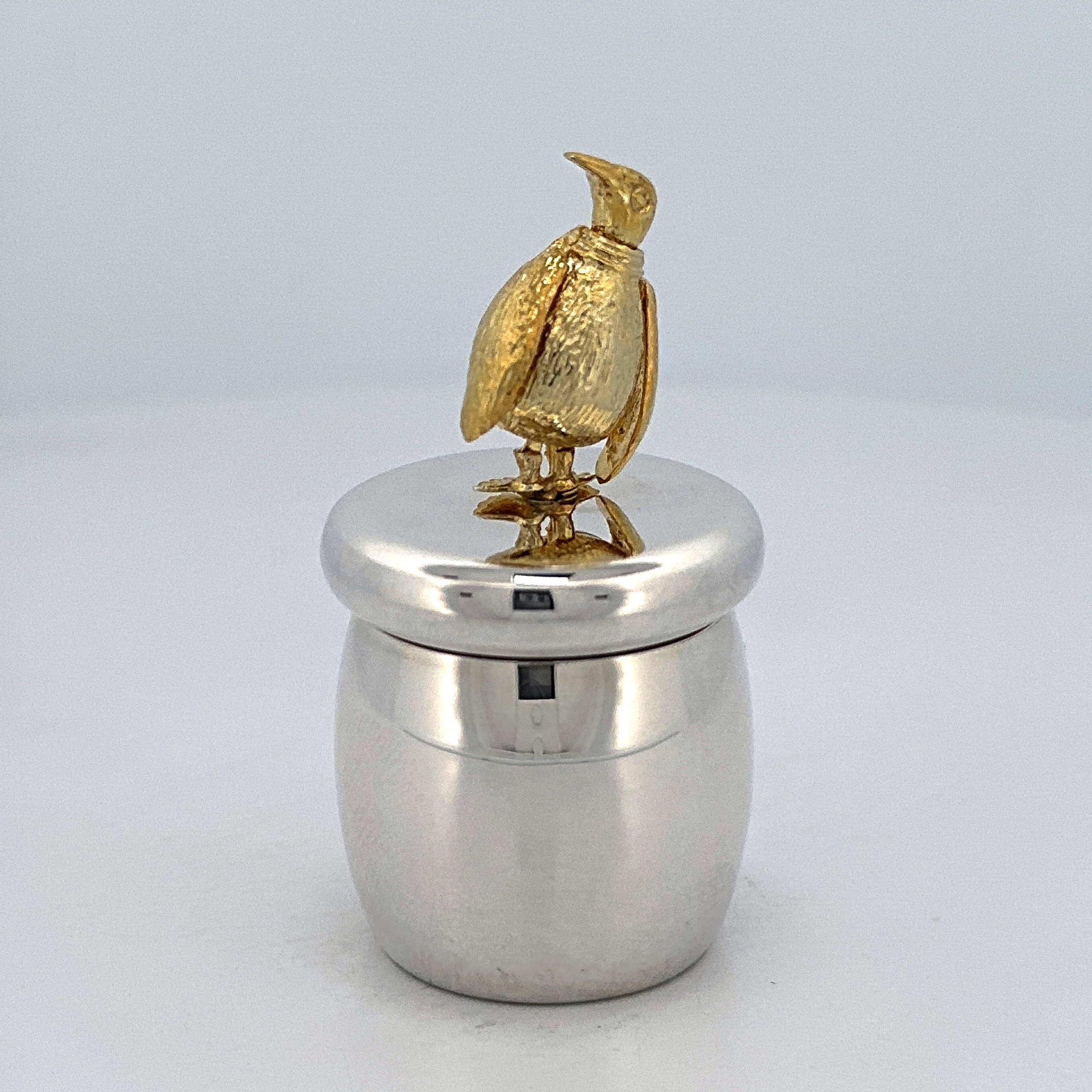 GT2244 (5) Tooth Fairy Box With Gold Plated Moving Penguin Finished In 925 English Hallmarked Sterling Silver