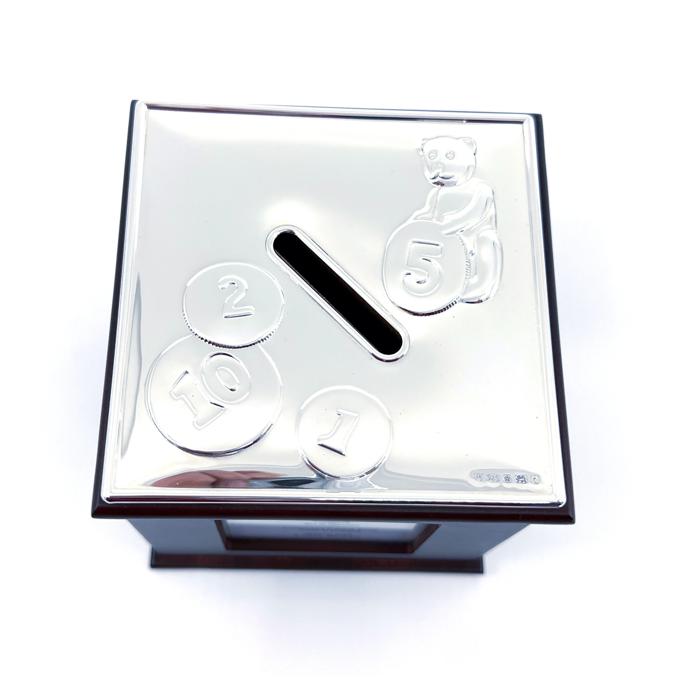GT37 (5) Toy Motif Money Box With Photo Frame And Mahogany Finish Finished In 925 English Hallmarked Sterling Silver