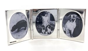 Triple Oval Folding Travel Photo Frame Finished In 925 English Hallmarked Sterling Silver